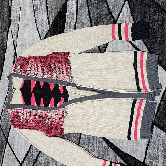 BKE AZTEC METALLIC SHIMMER OPEN CARDIGAN SWEATER - Picture 3 of 13